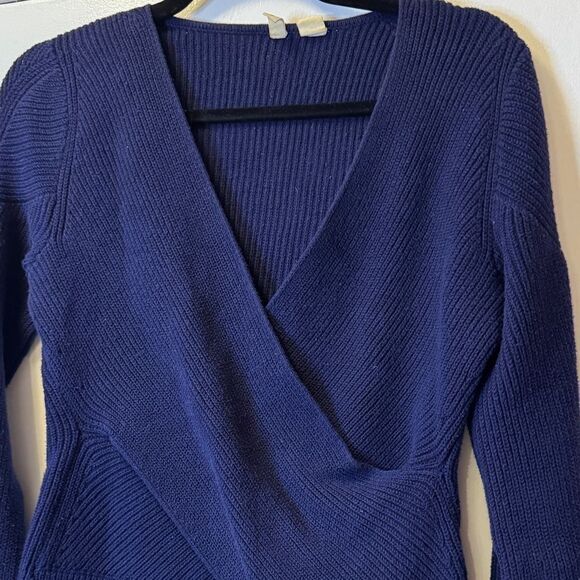 ANTHROPOLOGIE MOTH Long Sleeve Wrap Sweater Navy Blue Women’s Size Small - Picture 3 of 5